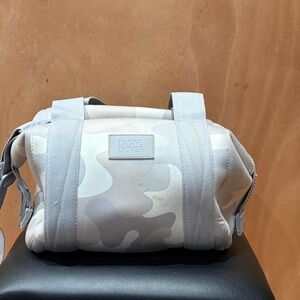 Dagne Dover White and Gray Camo Duffel Bag